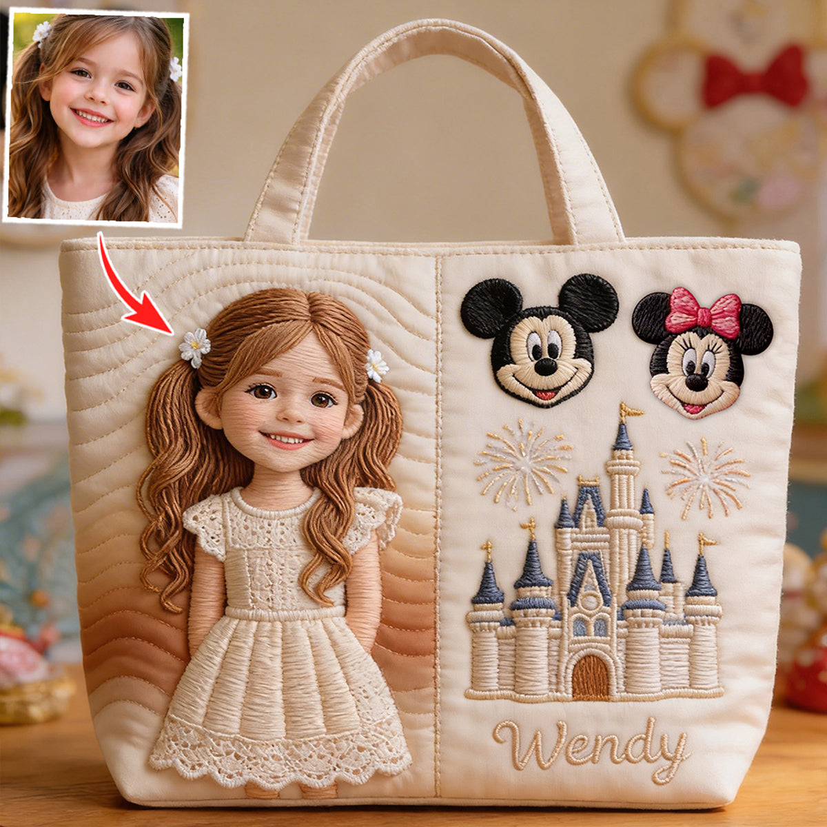 Custom Any Photo Magical Mouse Ears - Personalized Dream Trip Quilted Tote Bag