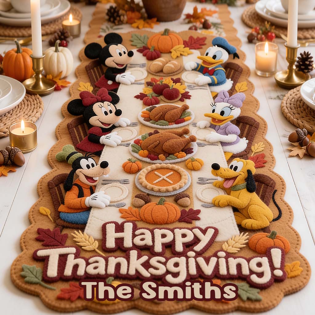 Happy Thanksgiving - Personalized Mouse Custom Shape Table Runner