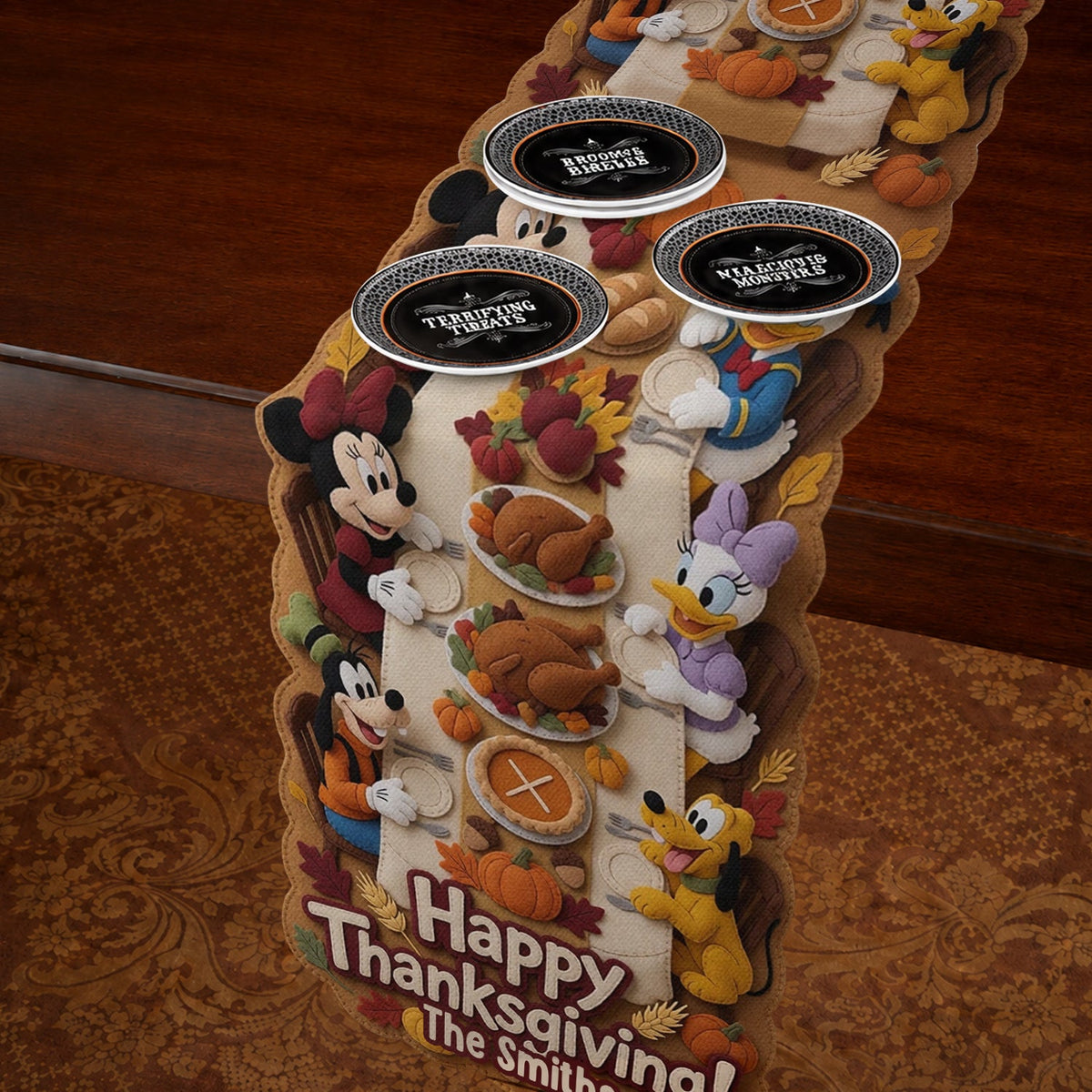 Happy Thanksgiving - Personalized Mouse Custom Shape Table Runner