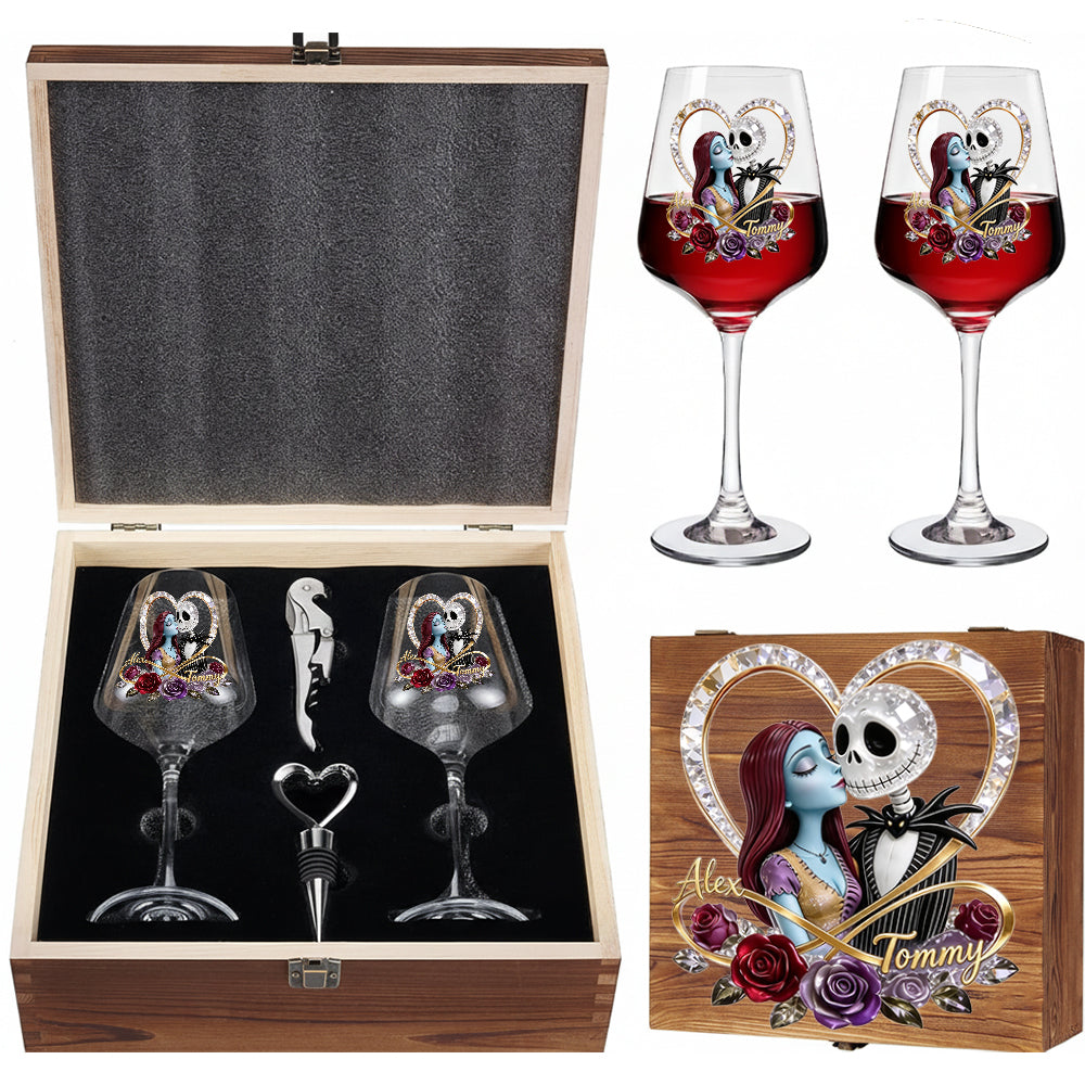 You & Me We Got This - Personalized Nightmare Wine Glasses Set With Wooden Box
