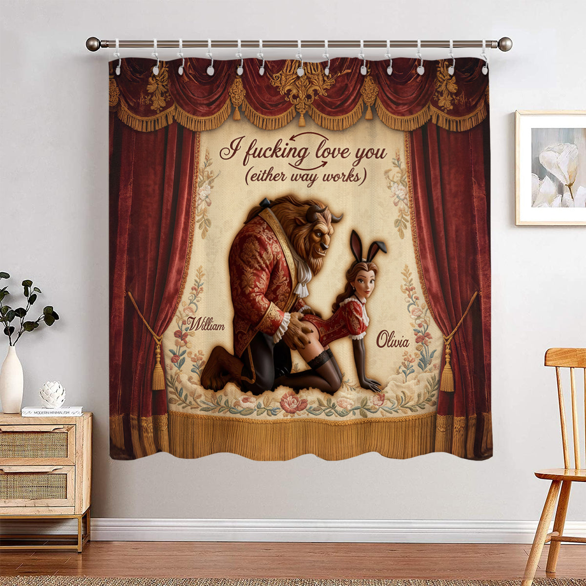 Funny Fairytale Roleplay Tapestry - Personalized Beauty And The Beast Blackout Window Curtain/ Drapes Set