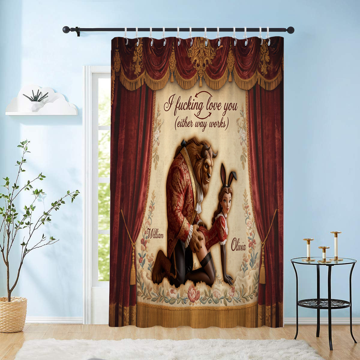 Funny Fairytale Roleplay Tapestry - Personalized Beauty And The Beast Blackout Window Curtain/ Drapes Set