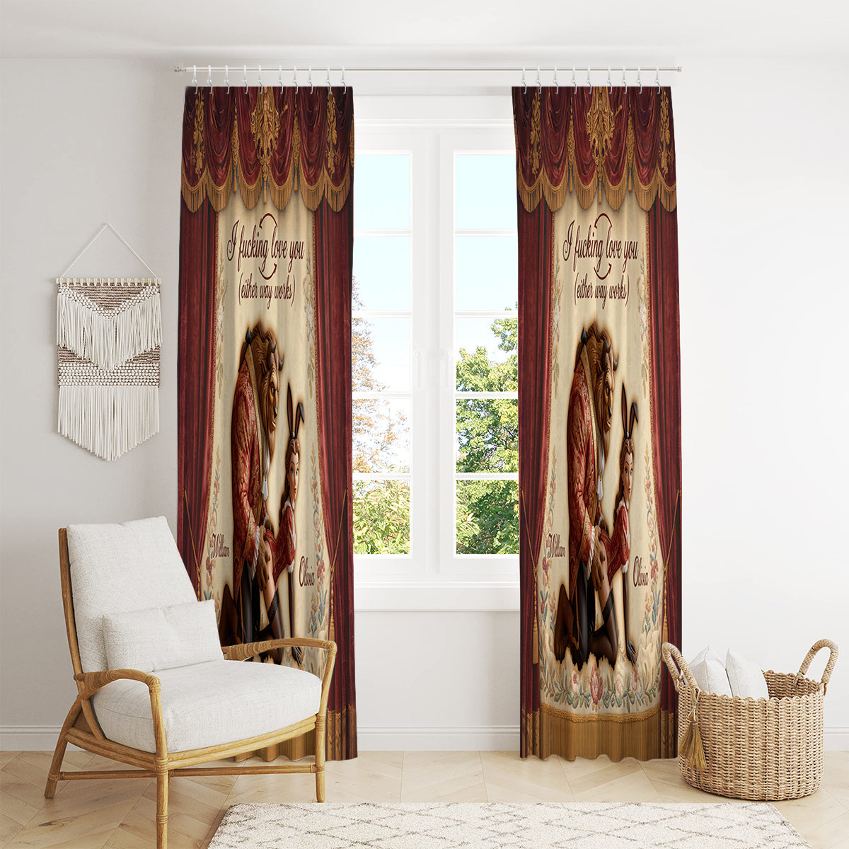 Funny Fairytale Roleplay Tapestry - Personalized Beauty And The Beast Blackout Window Curtain/ Drapes Set