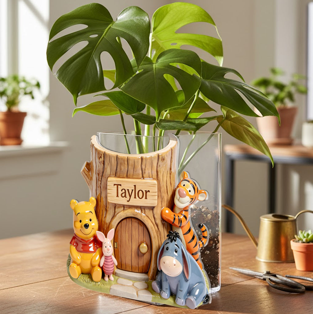 Cozy Tree House - Personalized Yellow Bear Acrylic Pot