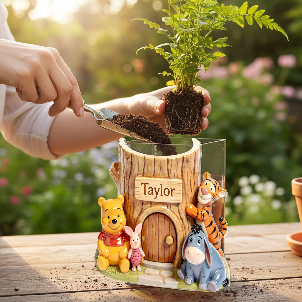 Cozy Tree House - Personalized Yellow Bear Acrylic Pot