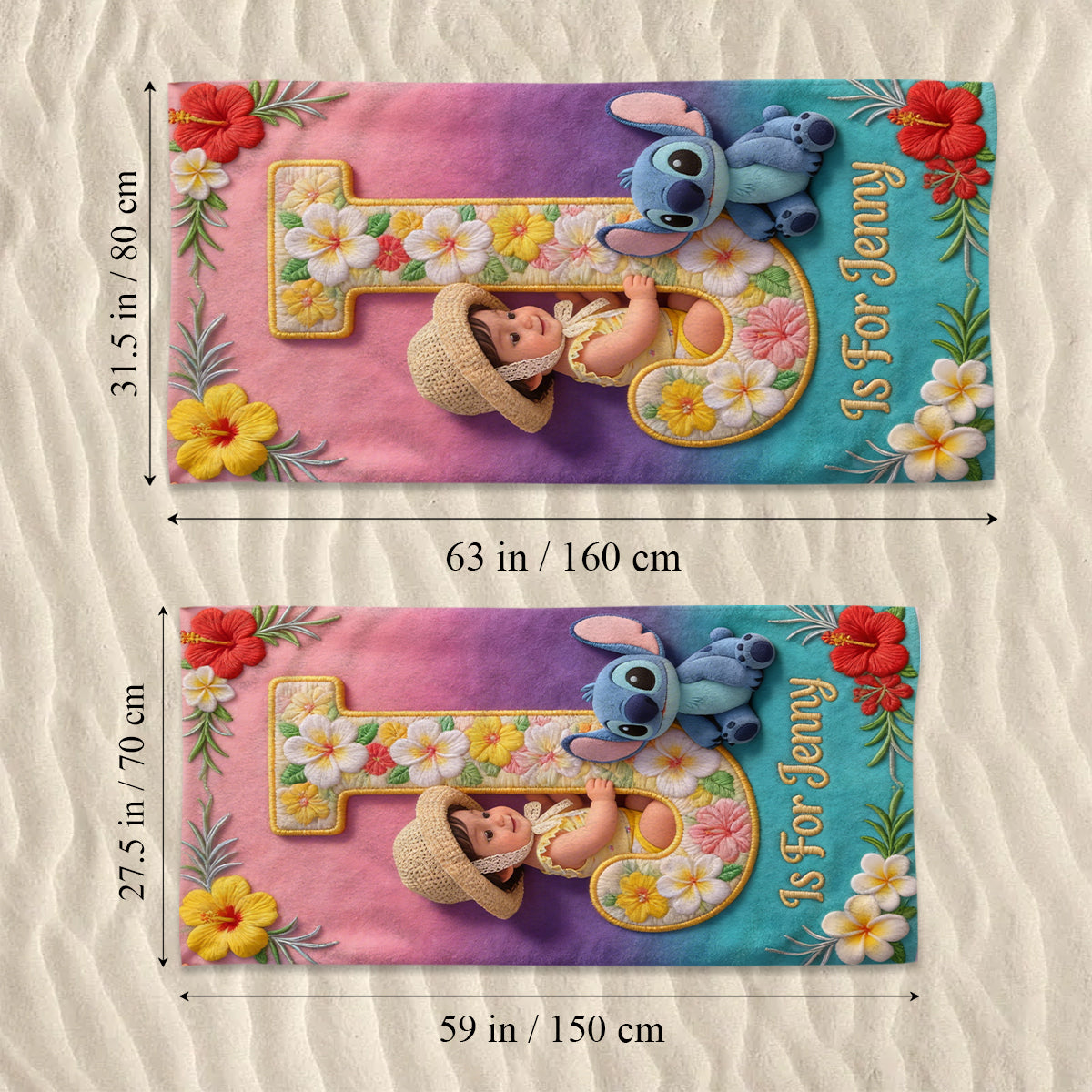 Custom Alphabet And Photo - Personalized Ohana Quick-dry Beach Towel/ Bath Towel