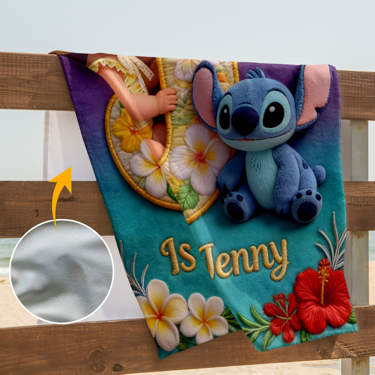 Custom Alphabet And Photo - Personalized Ohana Quick-dry Beach Towel/ Bath Towel
