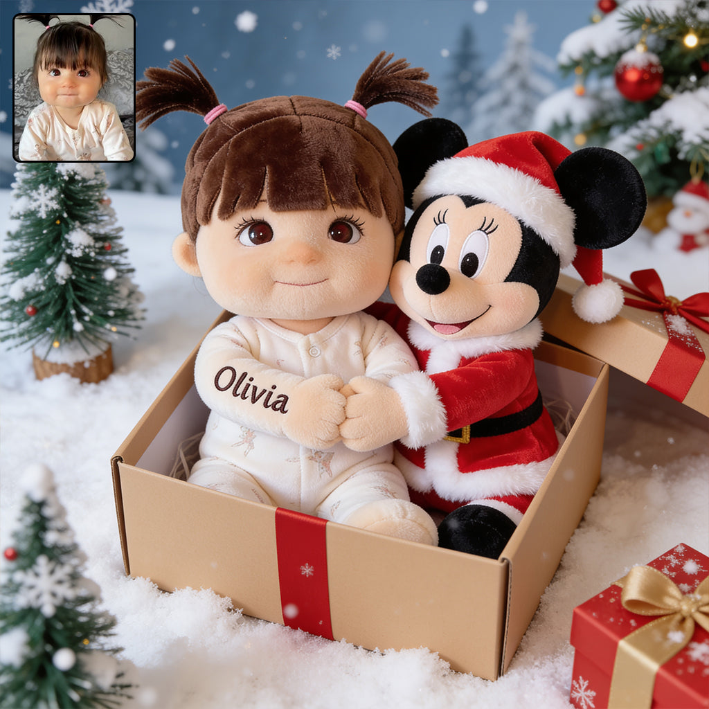 Kid & Christmas Cartoon Character - Personalized Mouse Premium Faux Fur Pillow