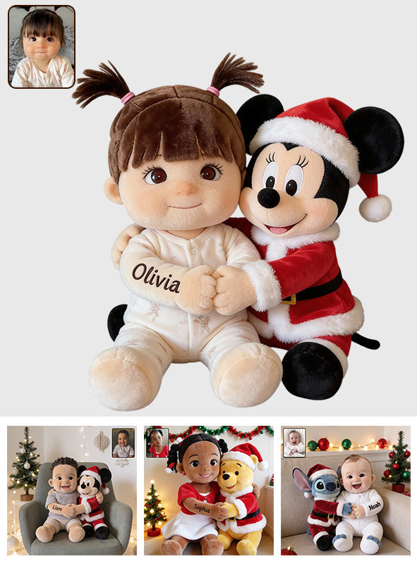 Kid & Christmas Cartoon Character - Personalized Mouse Premium Faux Fur Pillow