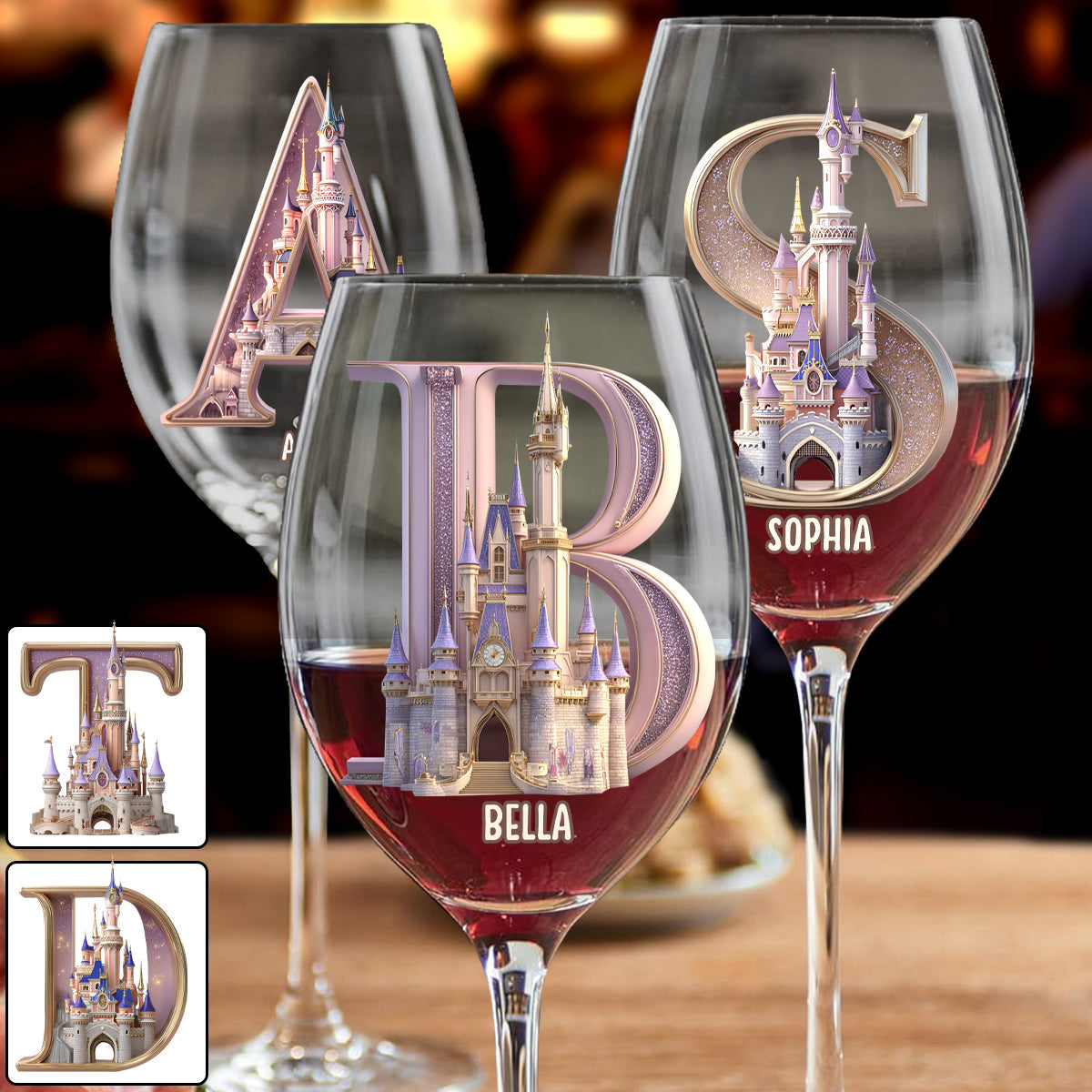 Magical Castle Custom Letter Alphabet - Personalized Mouse Wine Glass With Long Stem