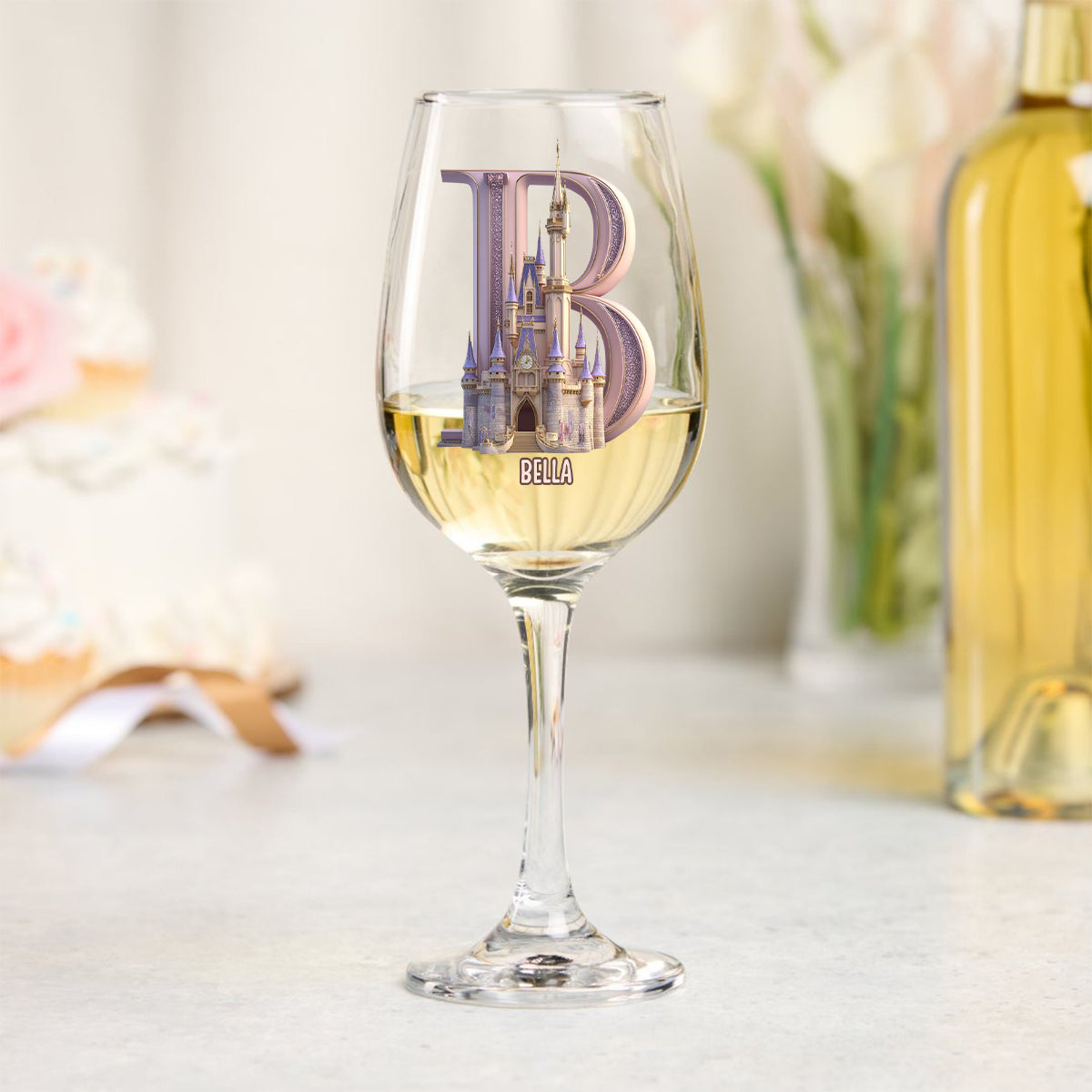 Magical Castle Custom Letter Alphabet - Personalized Mouse Wine Glass With Long Stem
