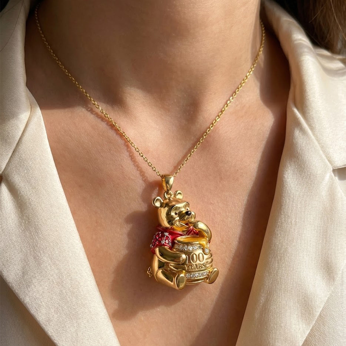 100th Anniversary - Personalized Yellow Bear Shaped Metal Pendant Necklace