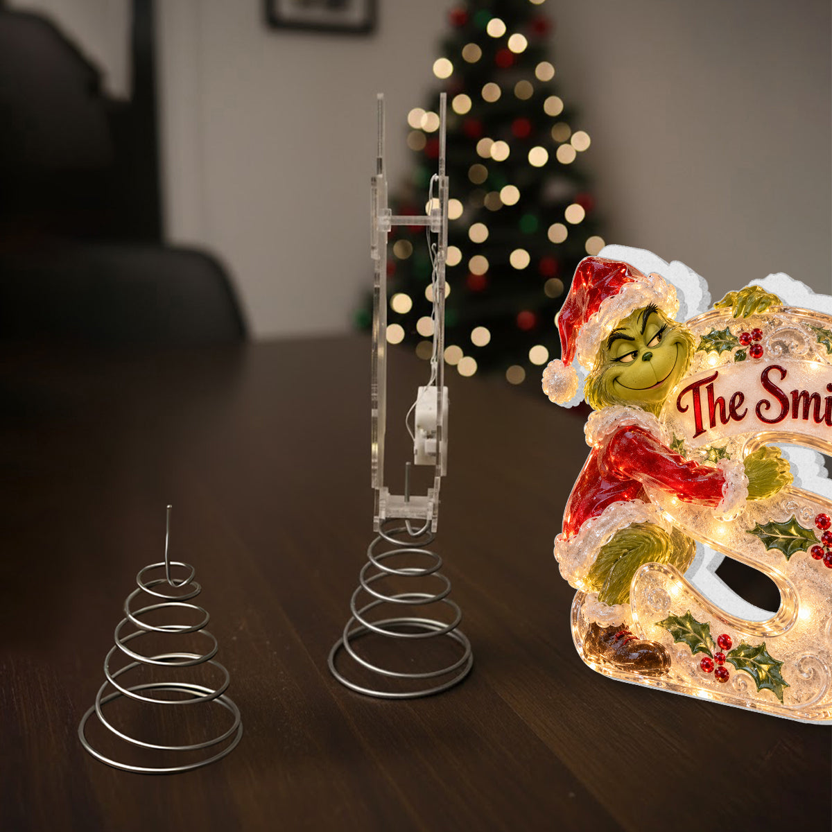 Green Mischief Custom Initial - Personalized Stole Christmas LED Light Tree Topper