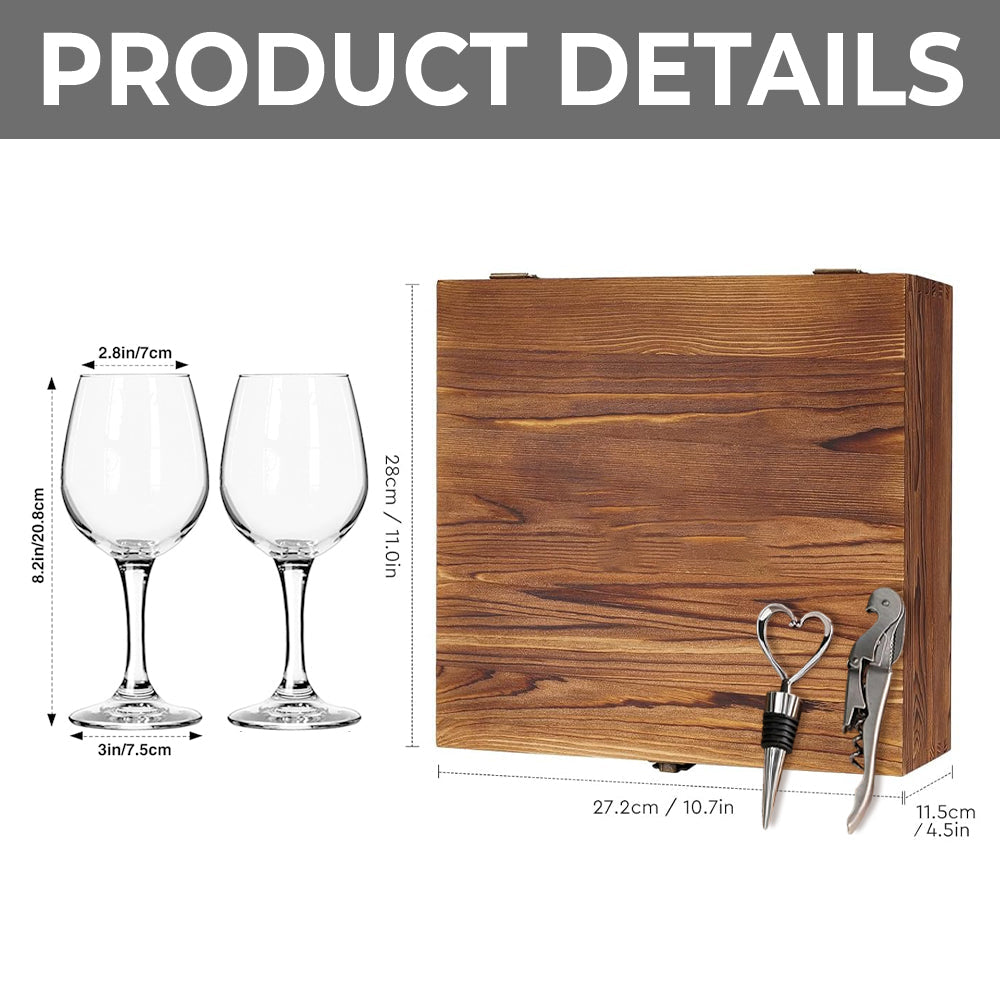 From Our First Kiss Til Our Last Breath - Personalized Nightmare Wine Glasses Set With Wooden Box