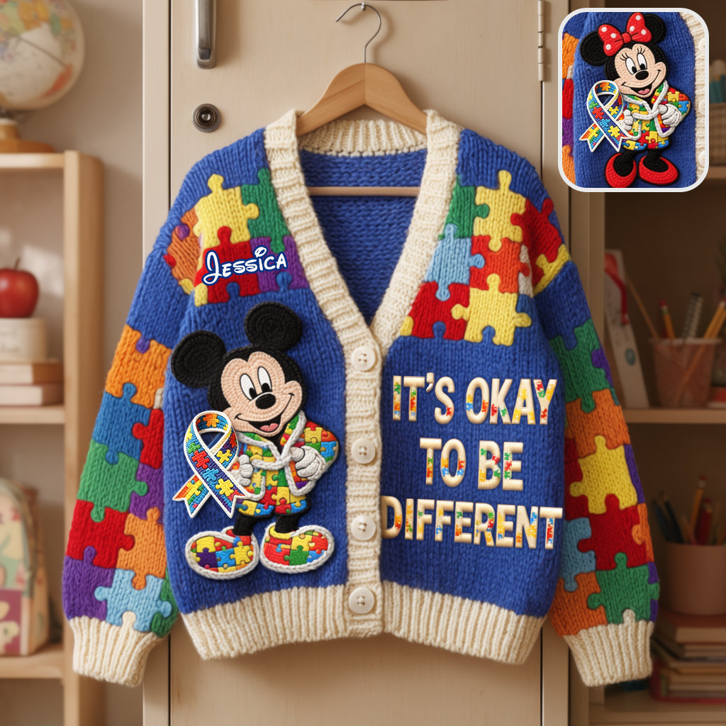 It's Okay To Be Different - Personalized Autism Awareness Cardigan Sweater