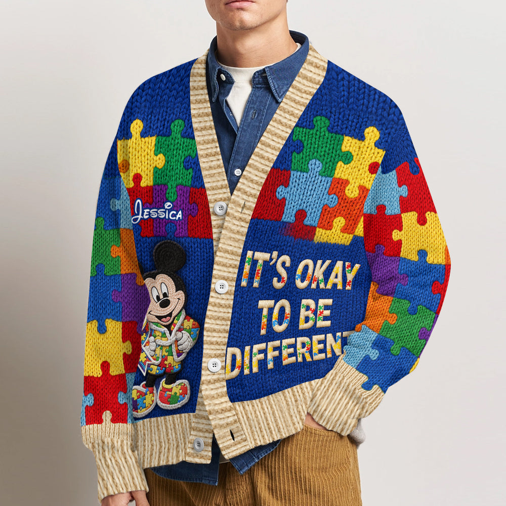 It's Okay To Be Different - Personalized Autism Awareness Cardigan Sweater