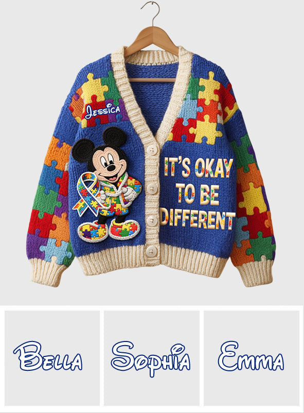 It's Okay To Be Different - Personalized Autism Awareness Cardigan Sweater