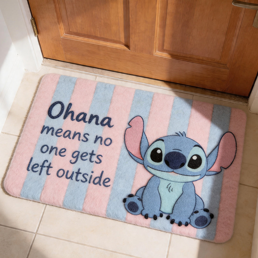 No One Gets Left Outside Pastel Pink Blue Stripes - Personalized Ohana Non-Slip Tufted Rug