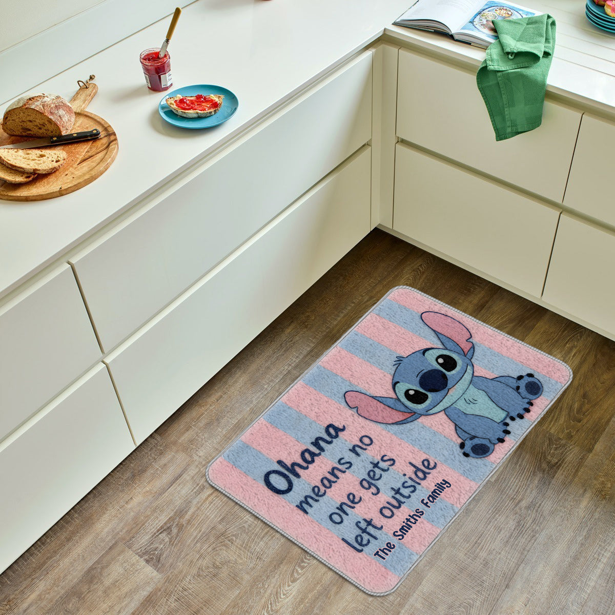 No One Gets Left Outside Pastel Pink Blue Stripes - Personalized Ohana Non-Slip Tufted Rug