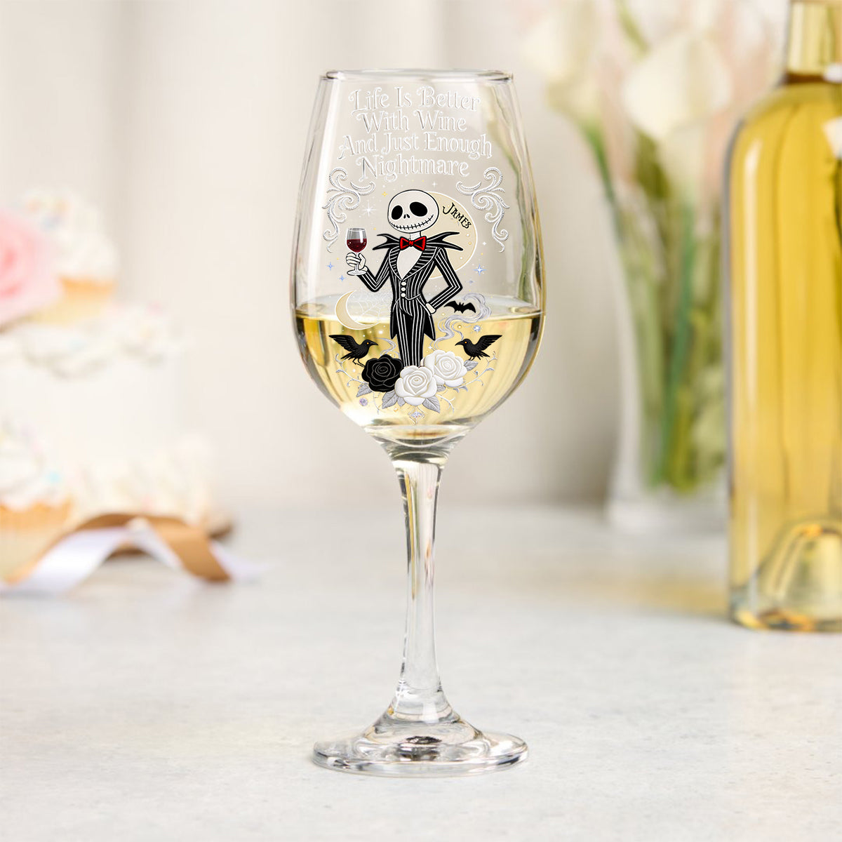 Life Is Better With Wine - Personalized Nightmare Wine Glass With Long Stem