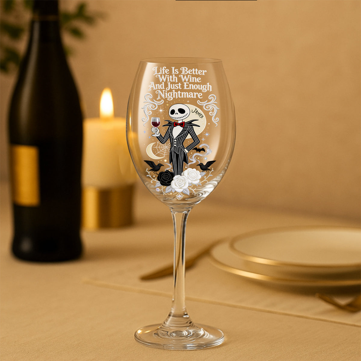 Life Is Better With Wine - Personalized Nightmare Wine Glass With Long Stem