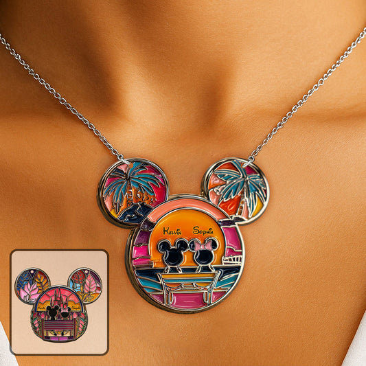 Romantic Sunset - Personalized Mouse Custom Shaped Pendant Necklace