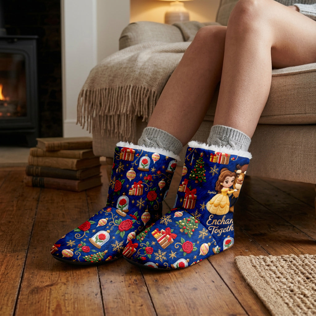 Enchanted Together - Personalized Beauty And The Beast Faux Fur Boot Slippers