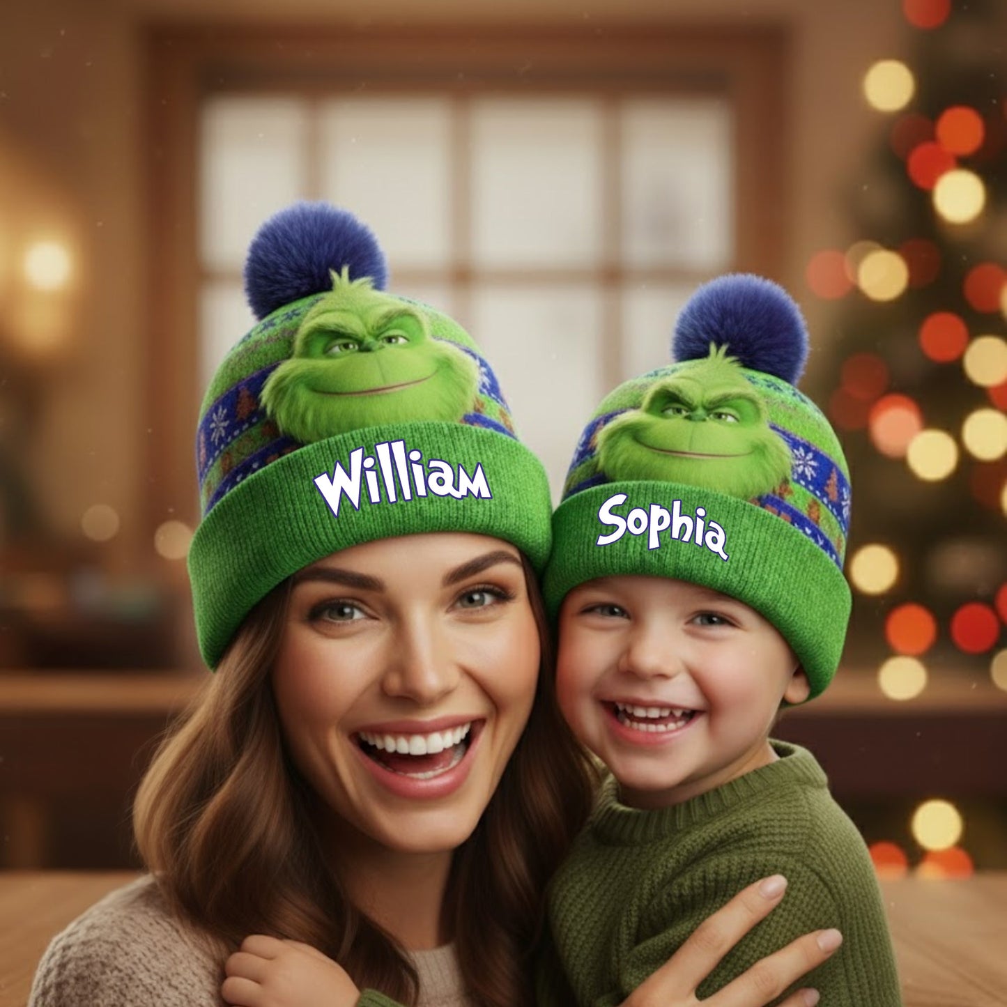 Green Monster Christmas - Personalized Stole Christmas Beanie Hat
