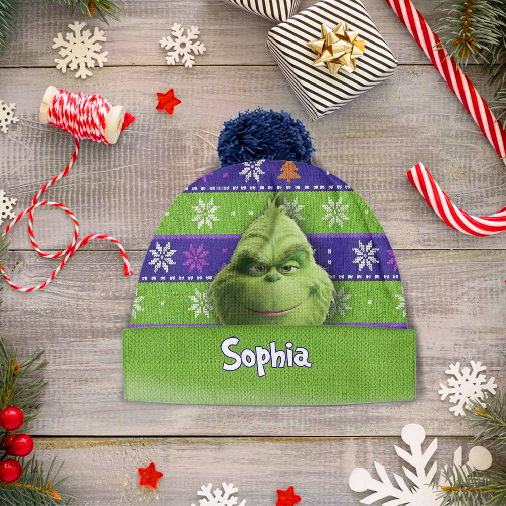 Green Monster Christmas - Personalized Stole Christmas Beanie Hat