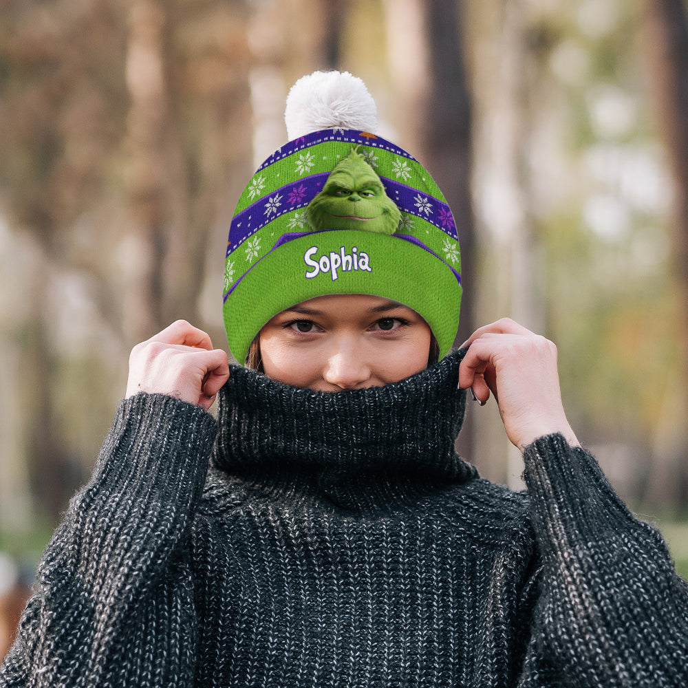 Green Monster Christmas - Personalized Stole Christmas Beanie Hat