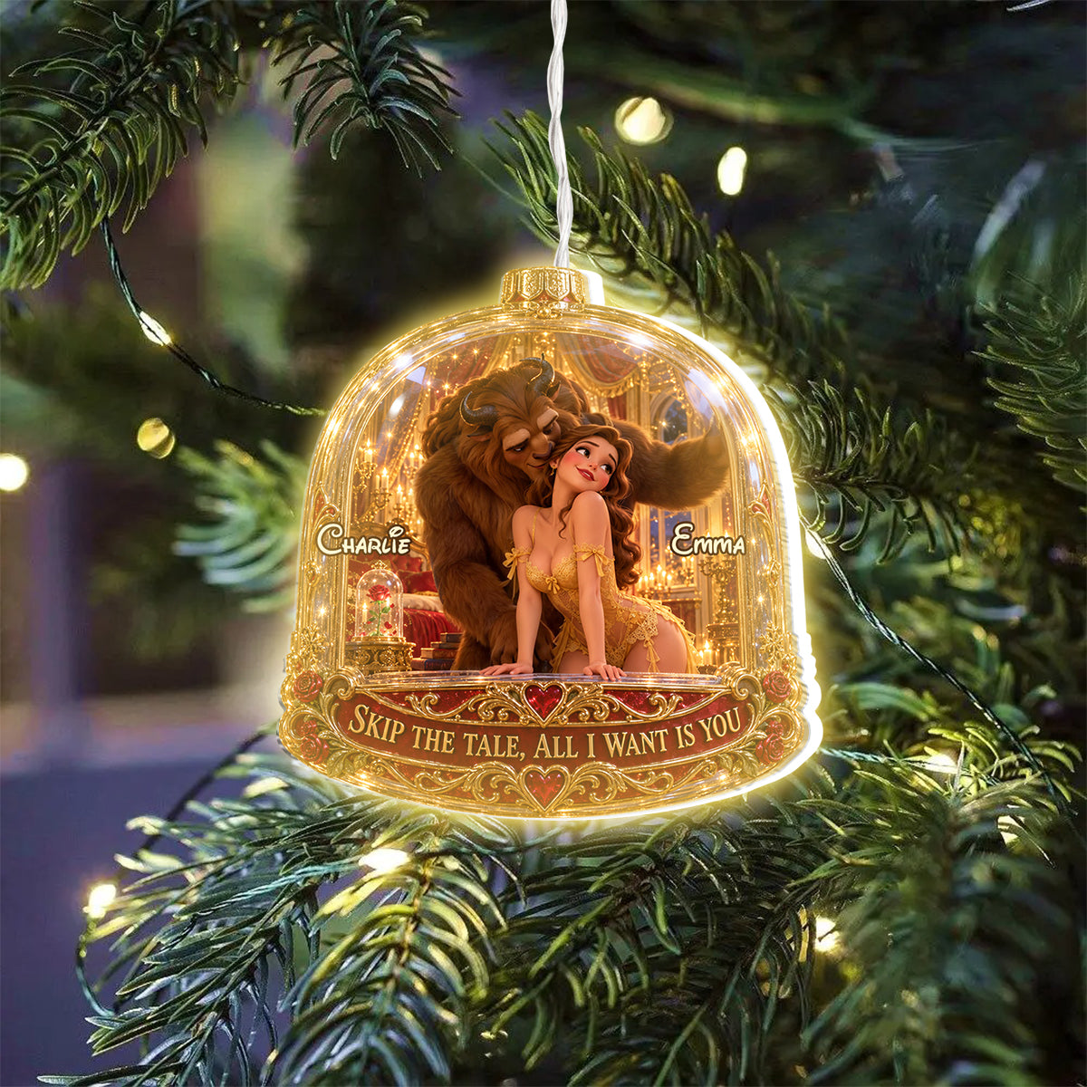 All I Want Is You - Personalized Beauty And The Beast LED Light Ornament