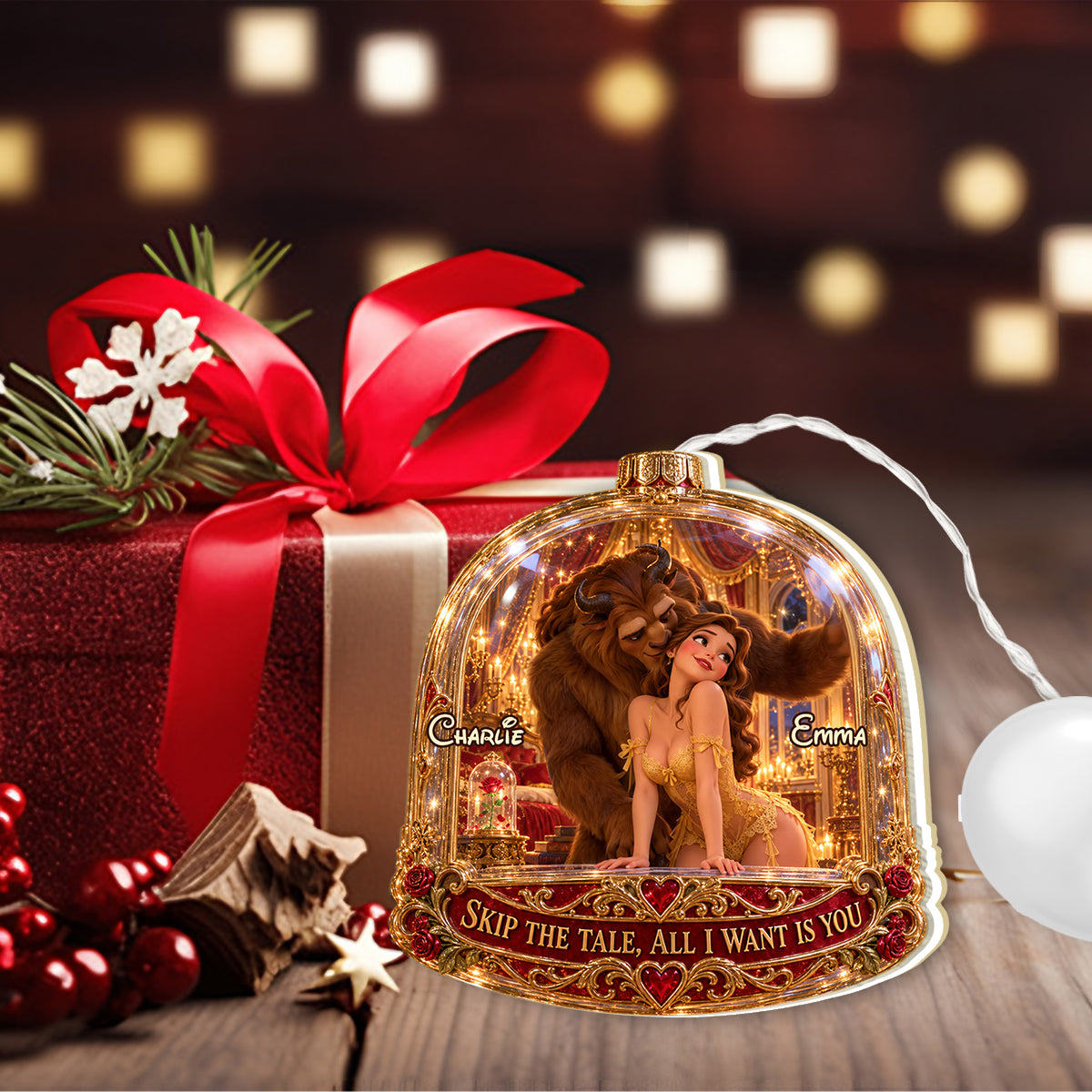 All I Want Is You - Personalized Beauty And The Beast LED Light Ornament