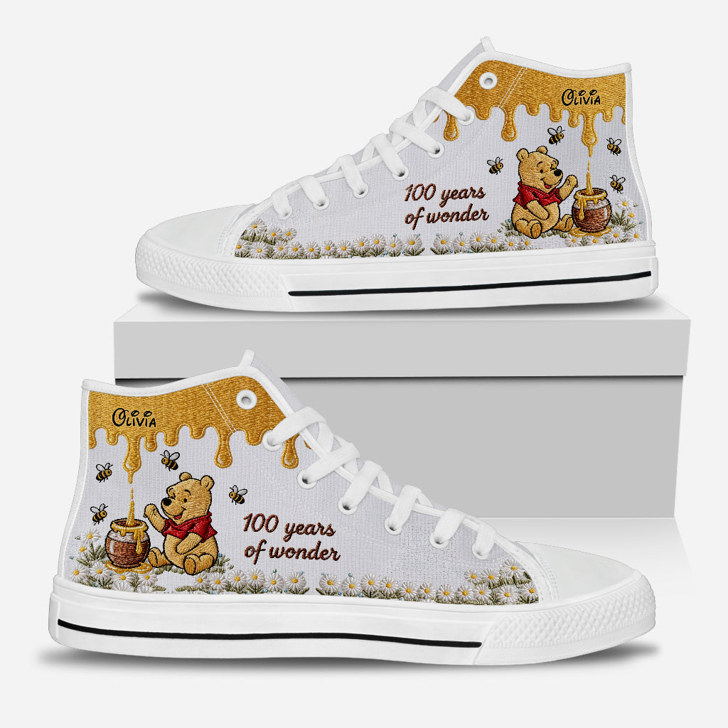 100 Years Of Wonder - Personalized Yellow Bear High Top Shoes