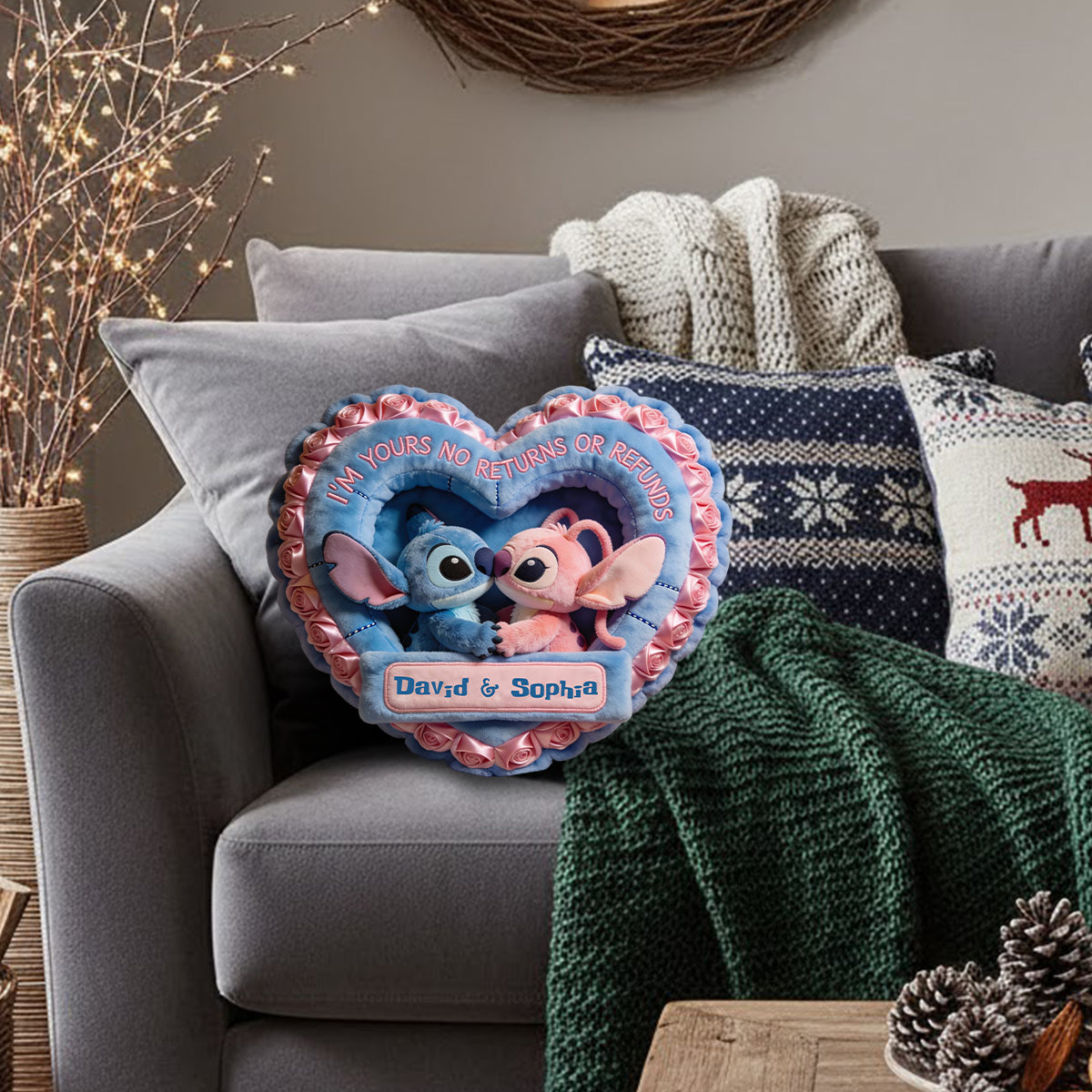 I'm Yours No Returns Or Refunds - Personalized Ohana Faux Fur Shaped Pillow