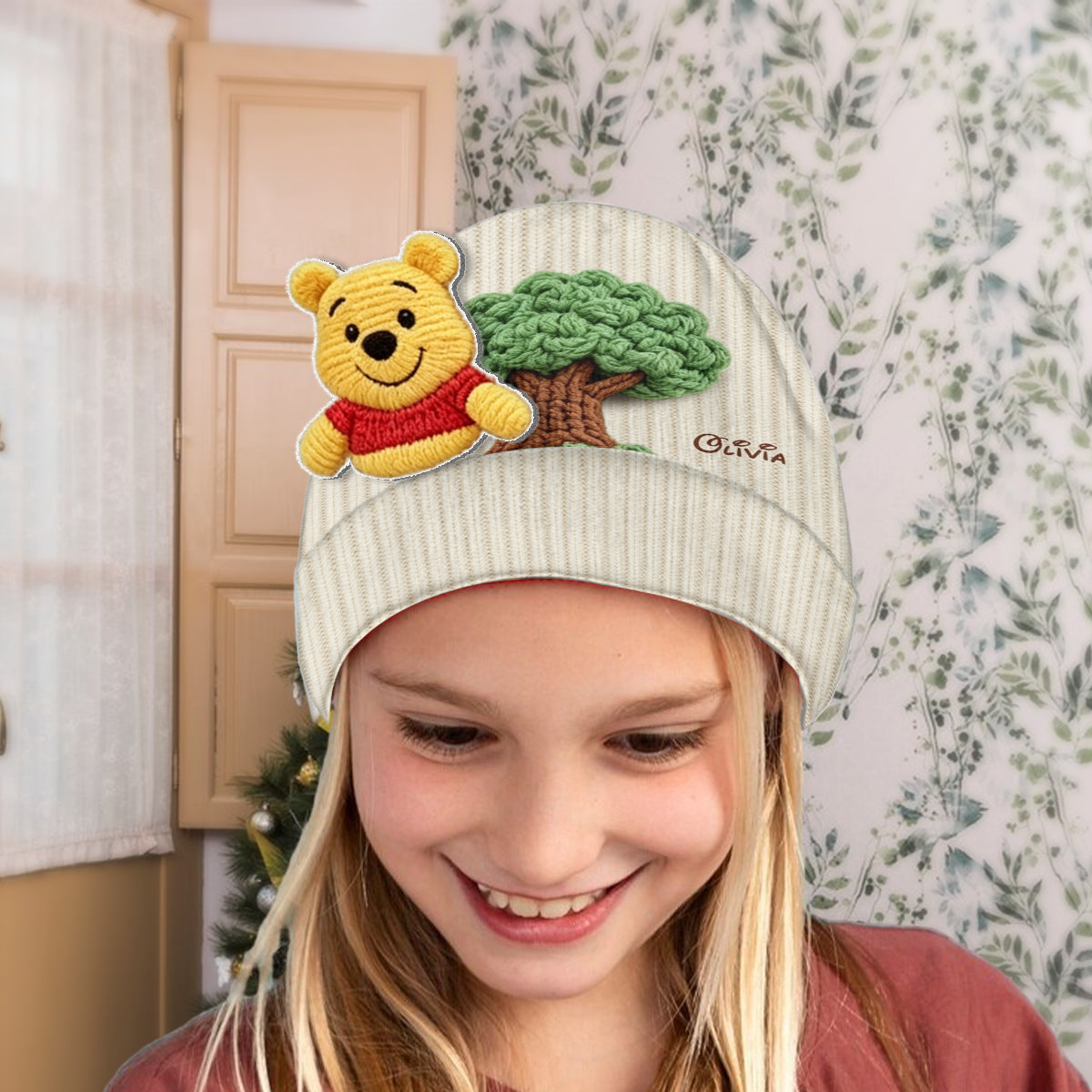Friends - Personalized Yellow Bear Beanie Hat With Patches