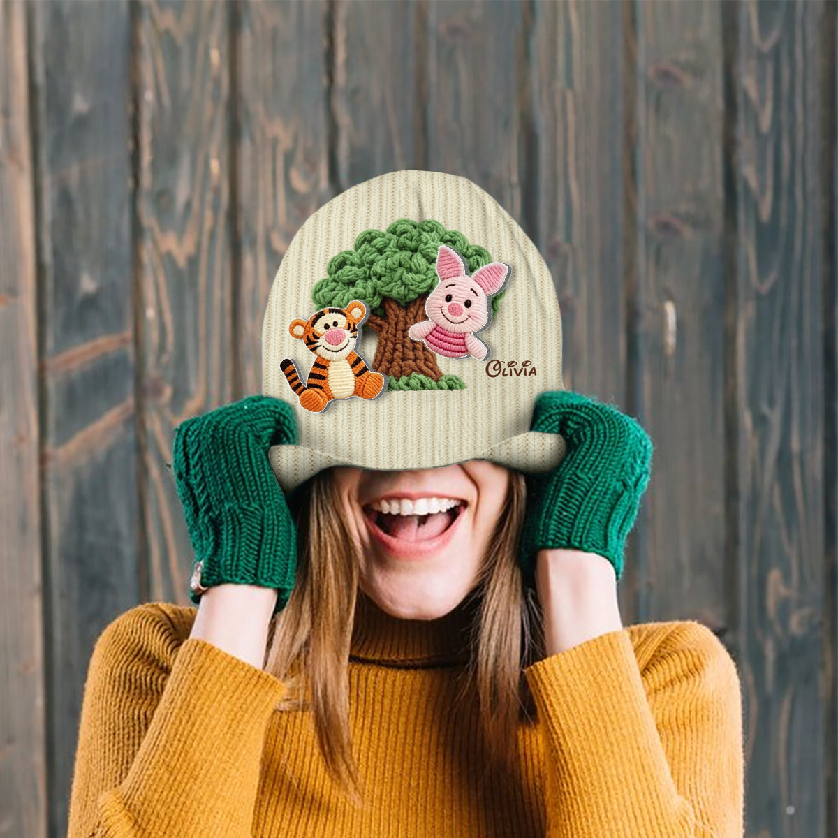 Friends - Personalized Yellow Bear Beanie Hat With Patches