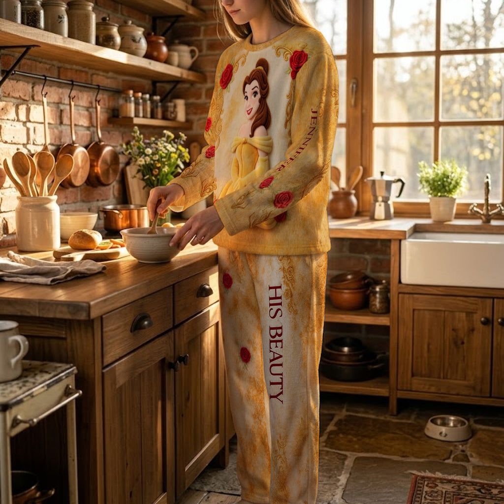 Her Beast And His Beauty - Personalized Beauty And The Beast Fleece Lounge Set