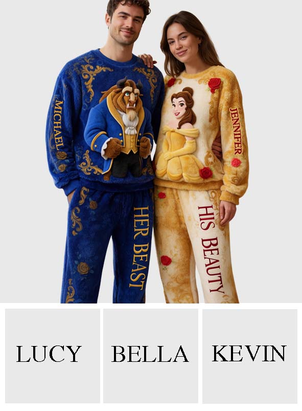 Her Beast And His Beauty - Personalized Beauty And The Beast Fleece Lounge Set
