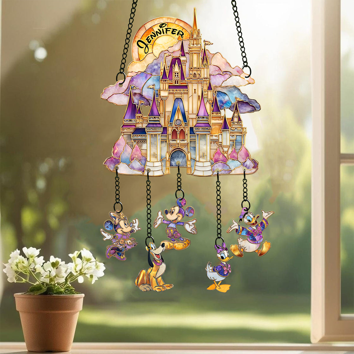 Magical Castle - Personalized Mouse Window Hanging Suncatcher With Charms