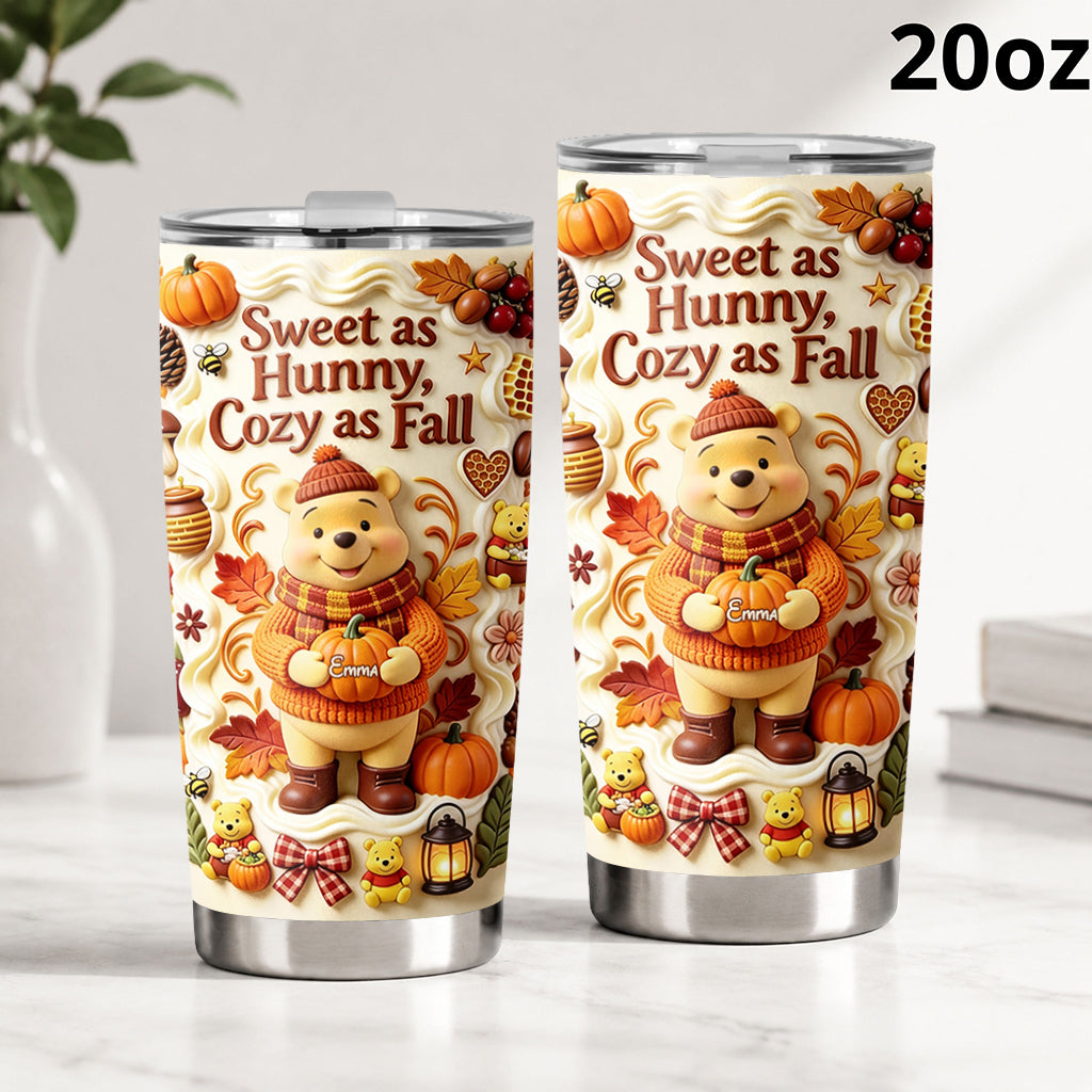 Sweet as Hunny, Cozy as Fall - Personalized Yellow Bear Tumbler