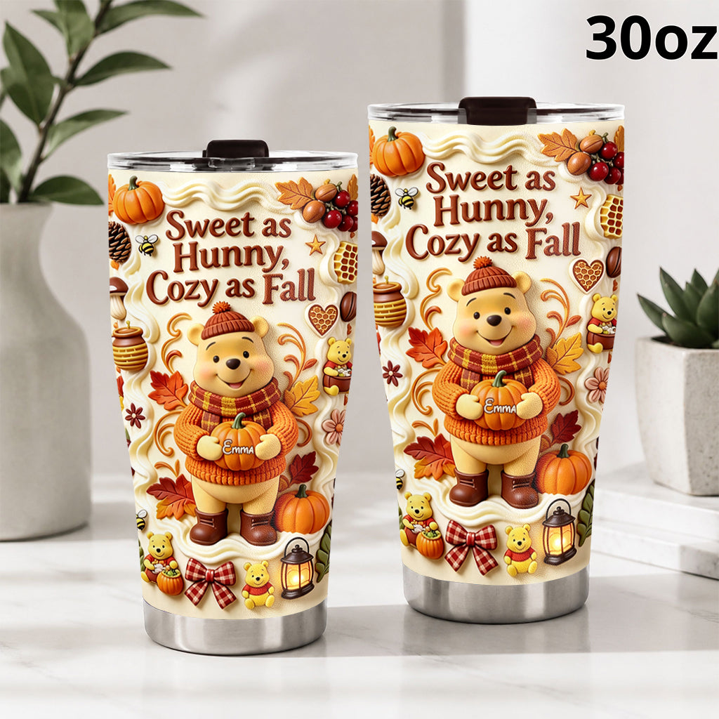 Sweet as Hunny, Cozy as Fall - Personalized Yellow Bear Tumbler
