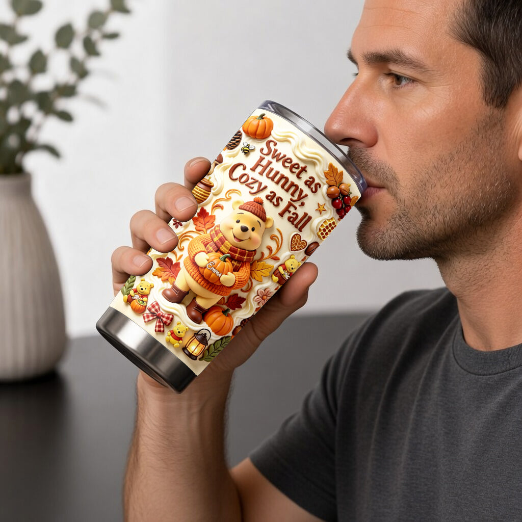 Sweet as Hunny, Cozy as Fall - Personalized Yellow Bear Tumbler