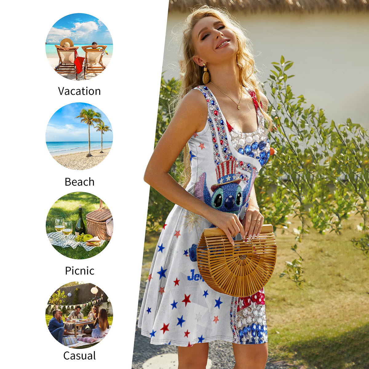 Red And White - Personalized Ohana Sleeveless Dress