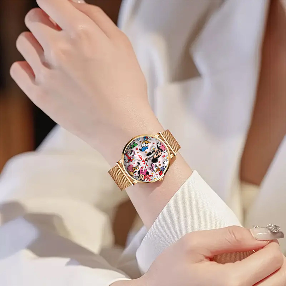 Fun-Loving Mouse, Duck, and Dog Character Design - Personalized Mouse Women Hand Watch