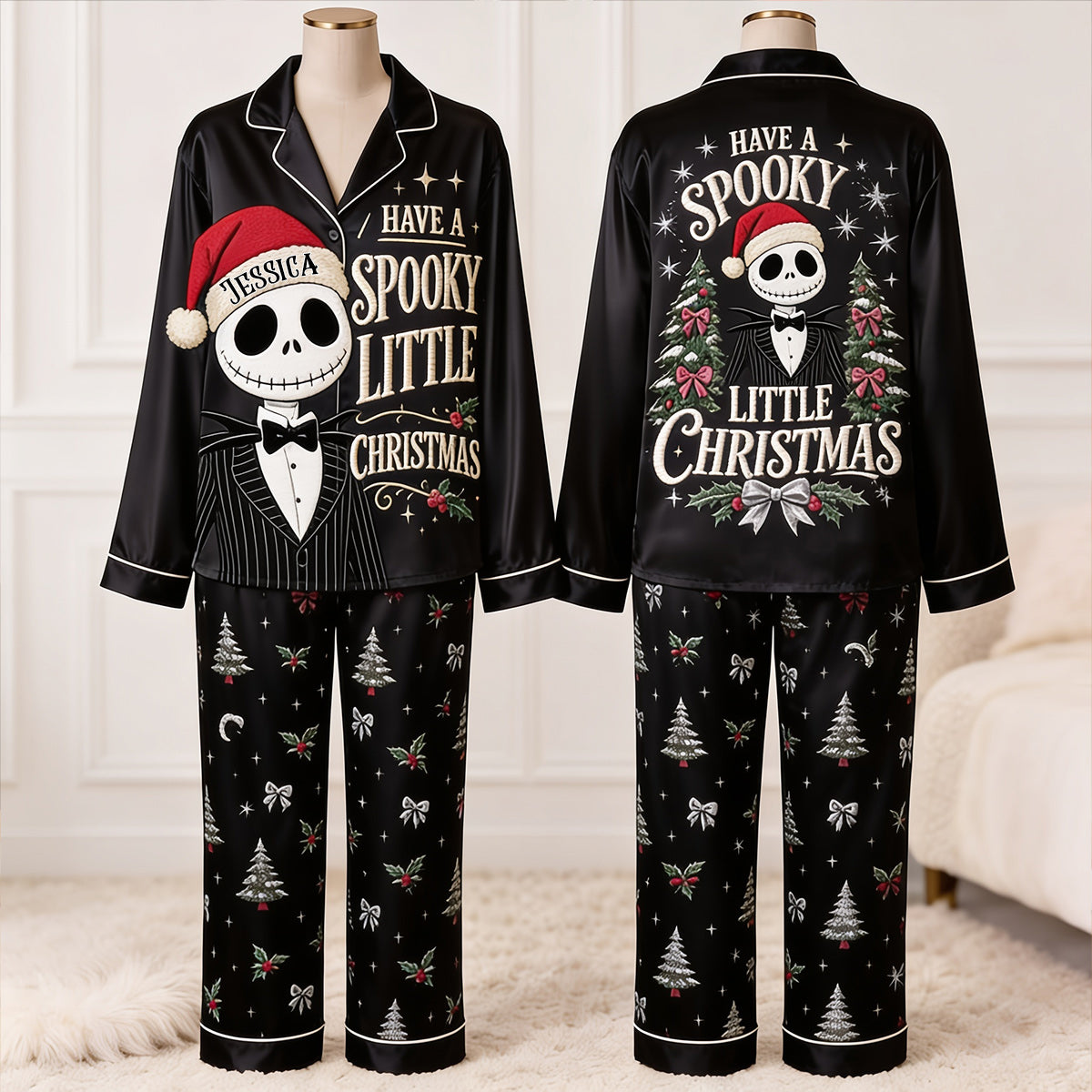 Have A Spooky Christmas - Personalized Nightmare Button Down Pajamas