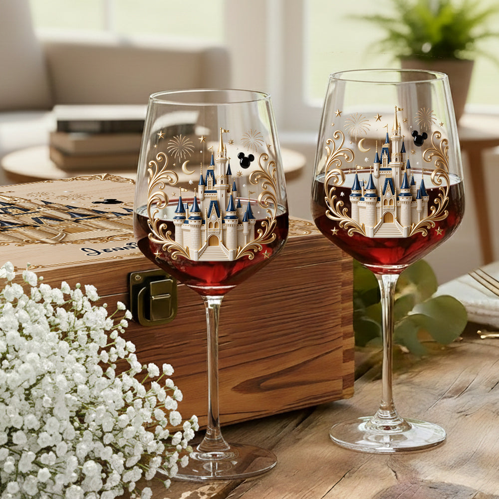 Believe In Magic - Personalized Dream Trip Wine Glasses Set With Wooden Box