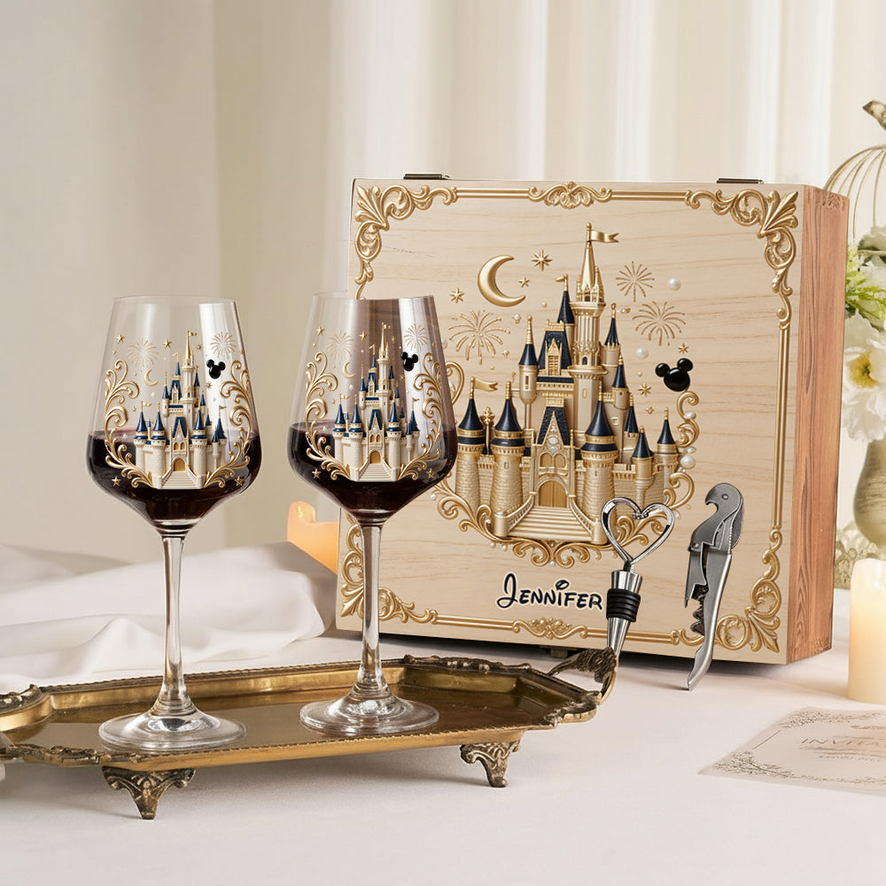 Believe In Magic - Personalized Dream Trip Wine Glasses Set With Wooden Box