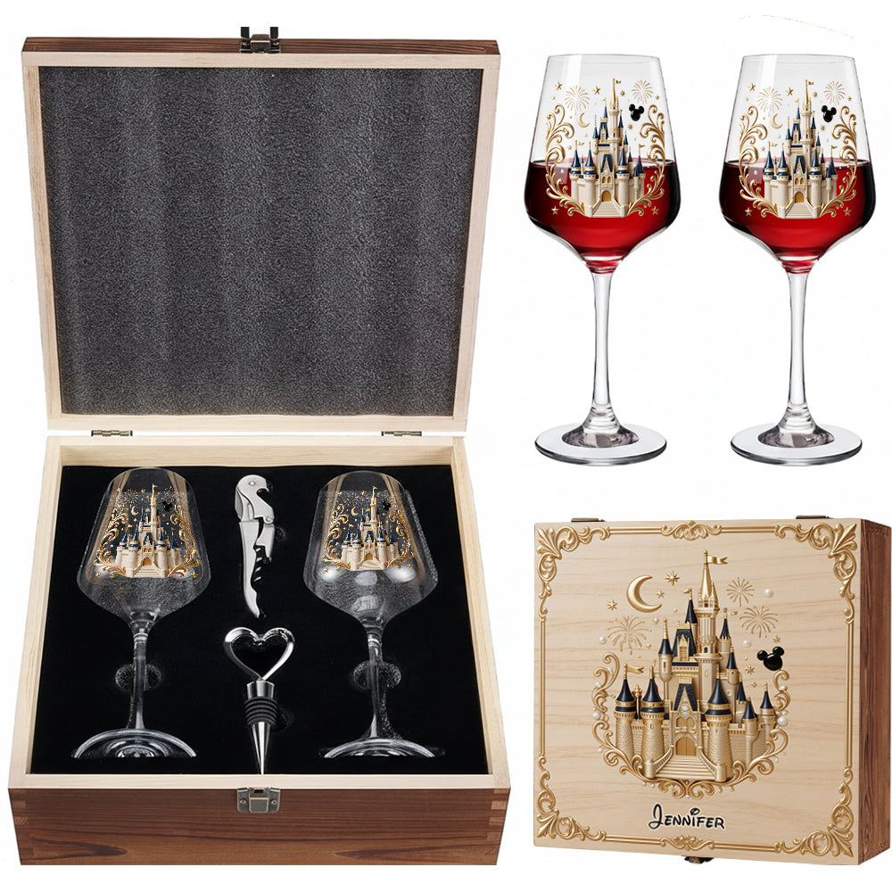 Believe In Magic - Personalized Dream Trip Wine Glasses Set With Wooden Box