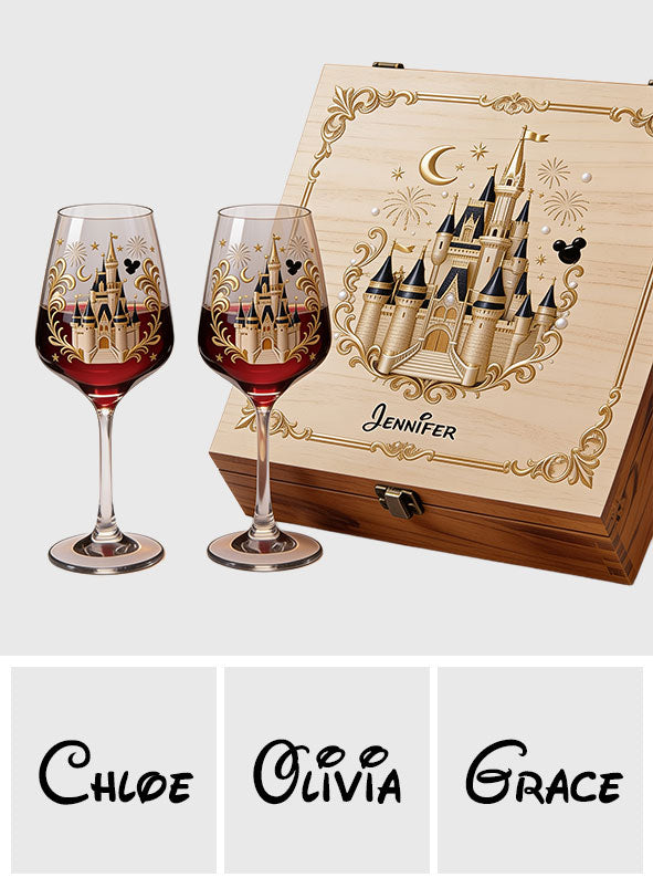 Believe In Magic - Personalized Dream Trip Wine Glasses Set With Wooden Box