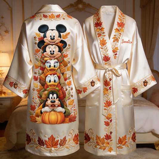 Fall Vibes - Personalized Mouse Satin Robe